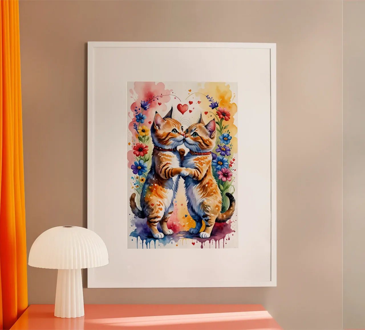 Gatti che si baciano in amore, San Valentino poster con telaio in legno da Holidays
