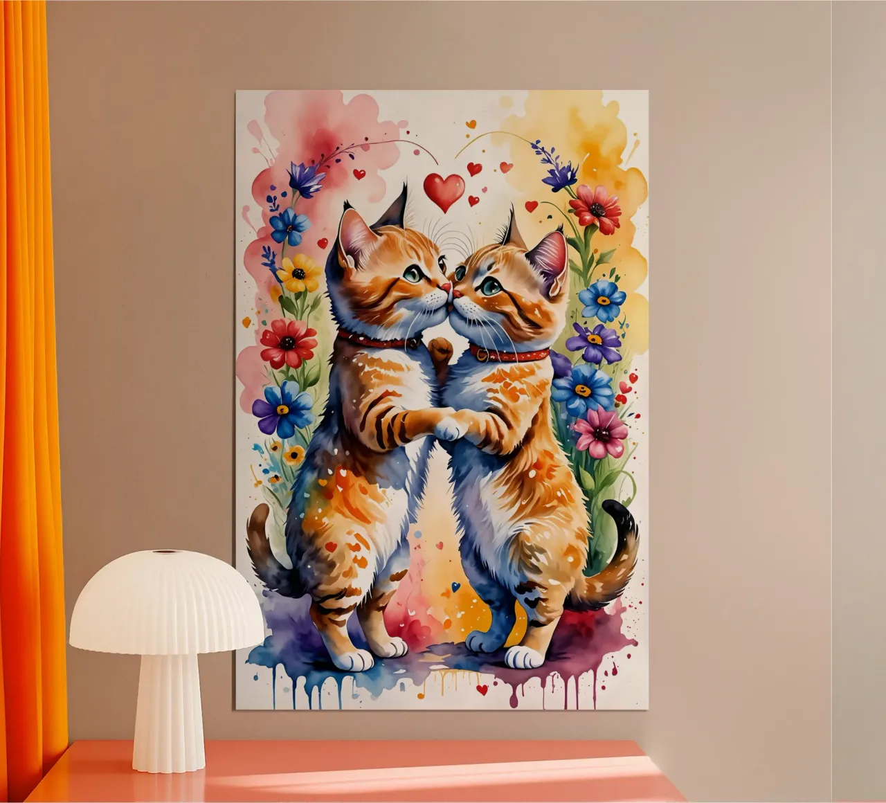 Gatti che si baciano in amore, San Valentino poster con telaio in legno da Holidays