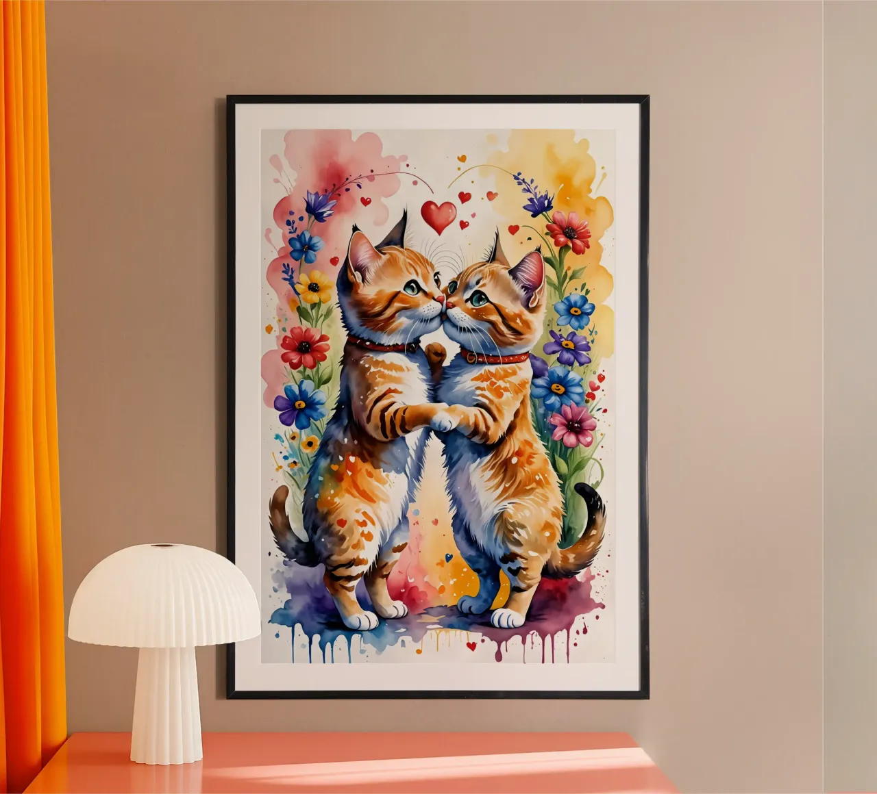 Gatti che si baciano in amore, San Valentino poster con telaio in legno da Holidays