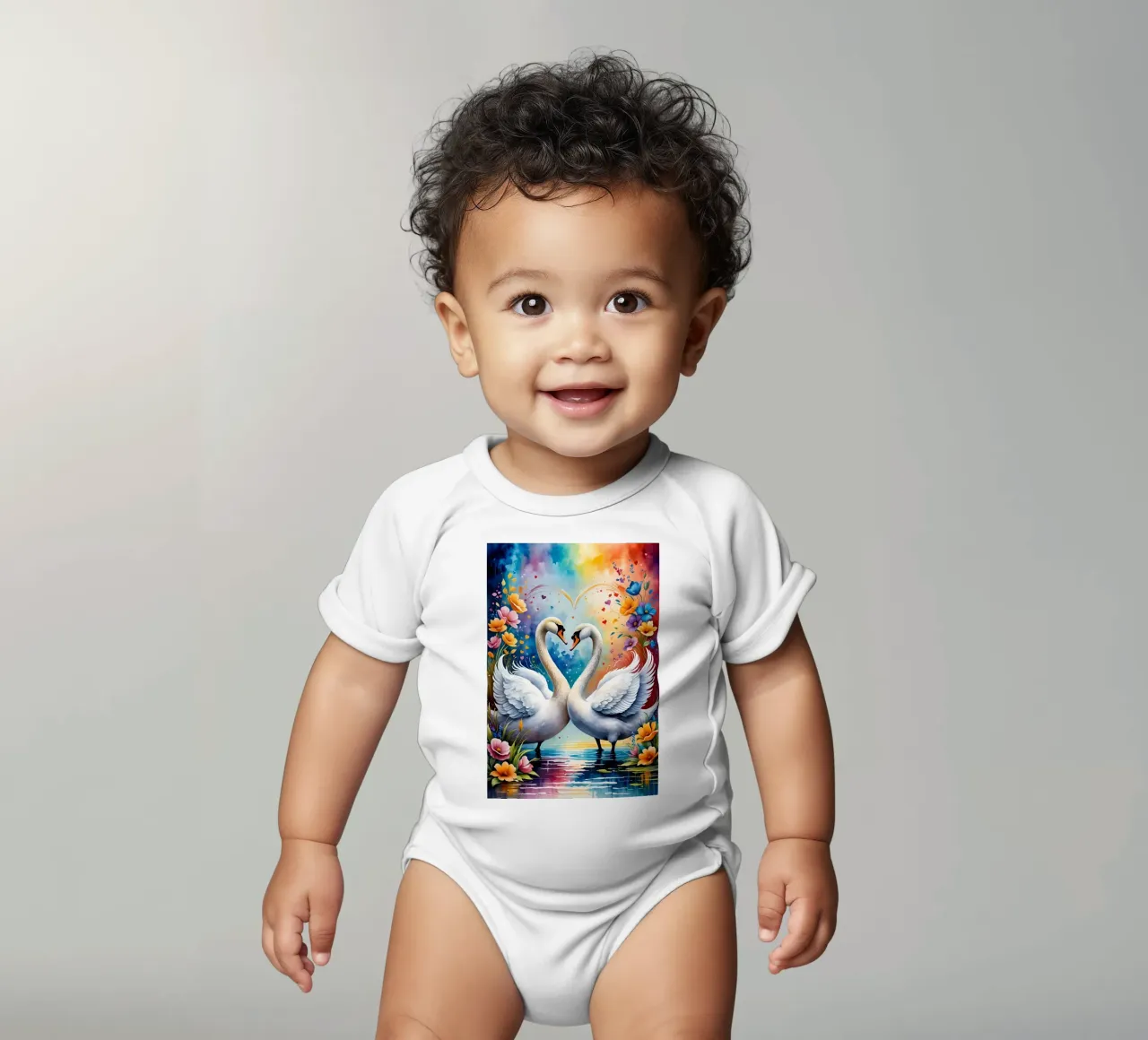 Swans in love, Valentine's Day short-sleeve baby romper by Holidays