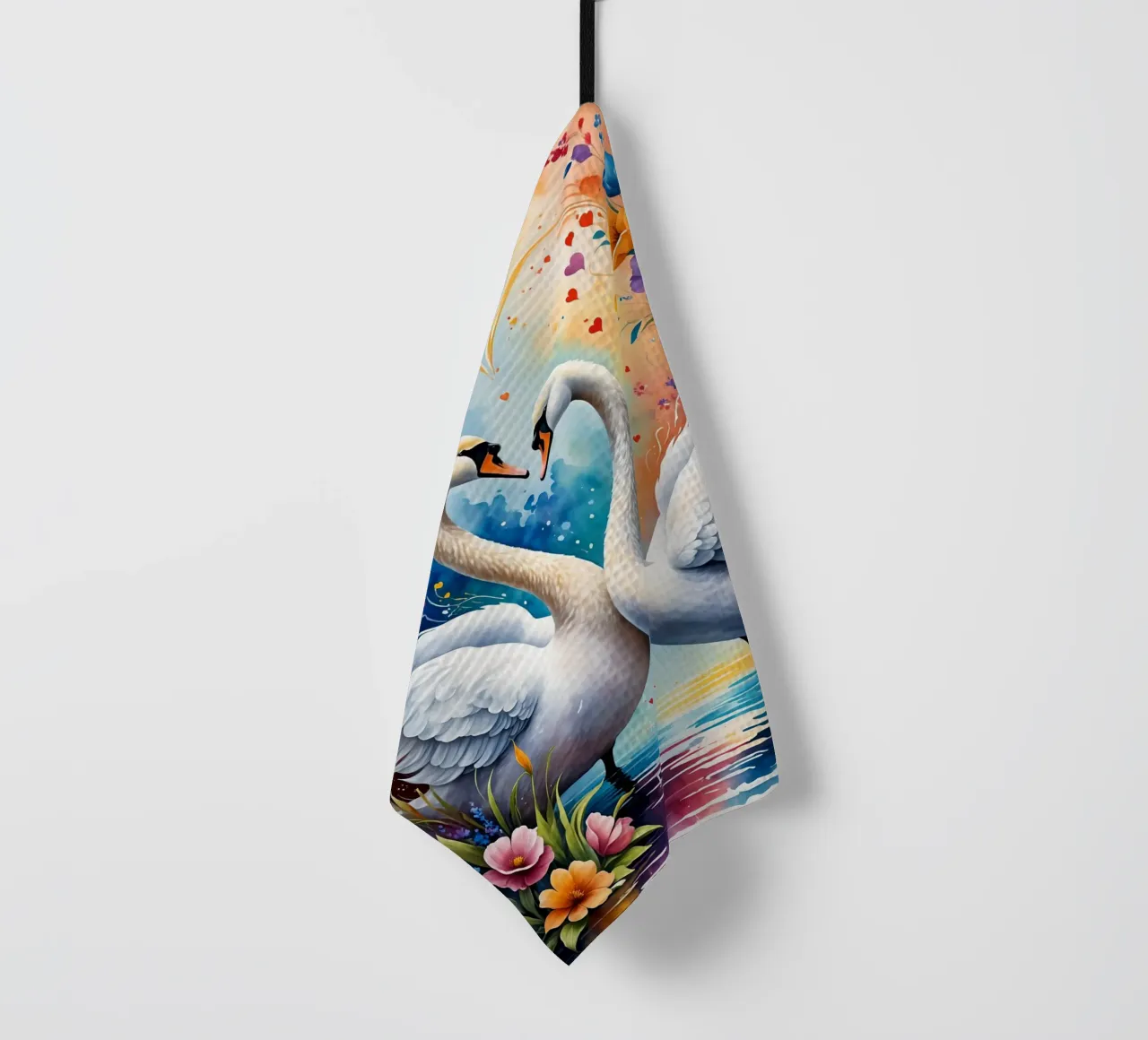 Swans in love, Valentine's Day tea towel by Holidays