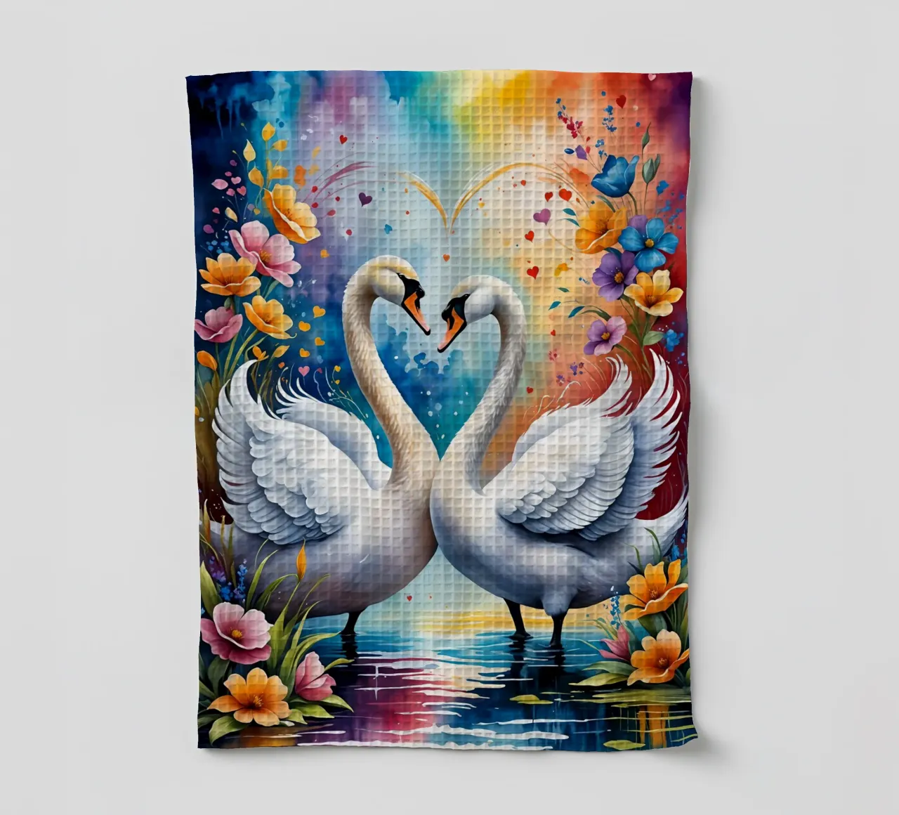 Swans in love, Valentine's Day tea towel by Holidays