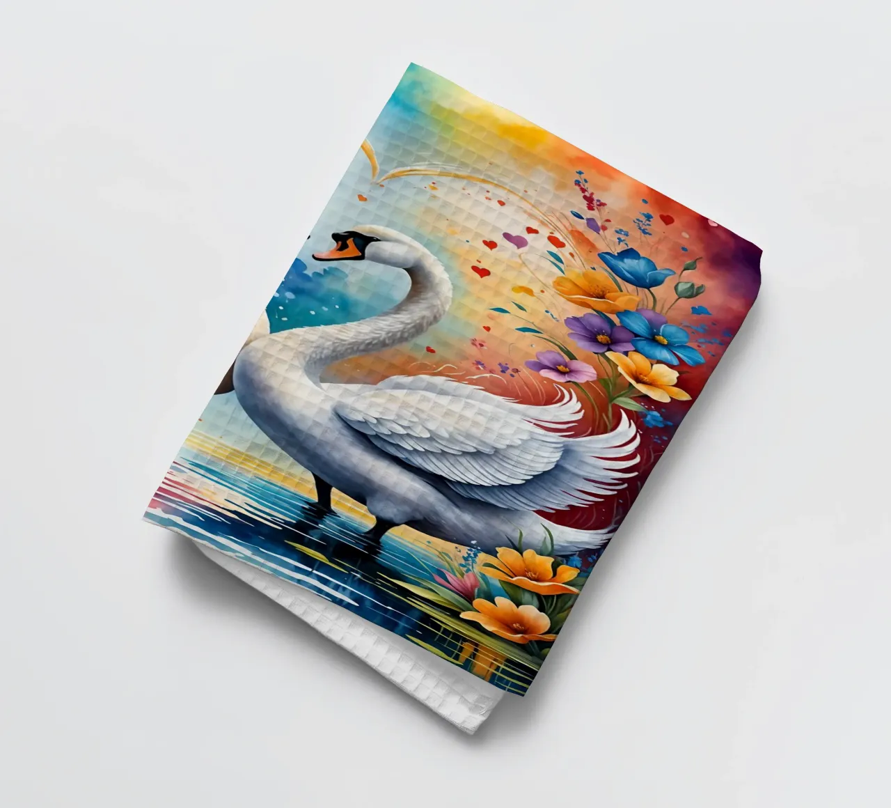 Swans in love, Valentine's Day tea towel by Holidays