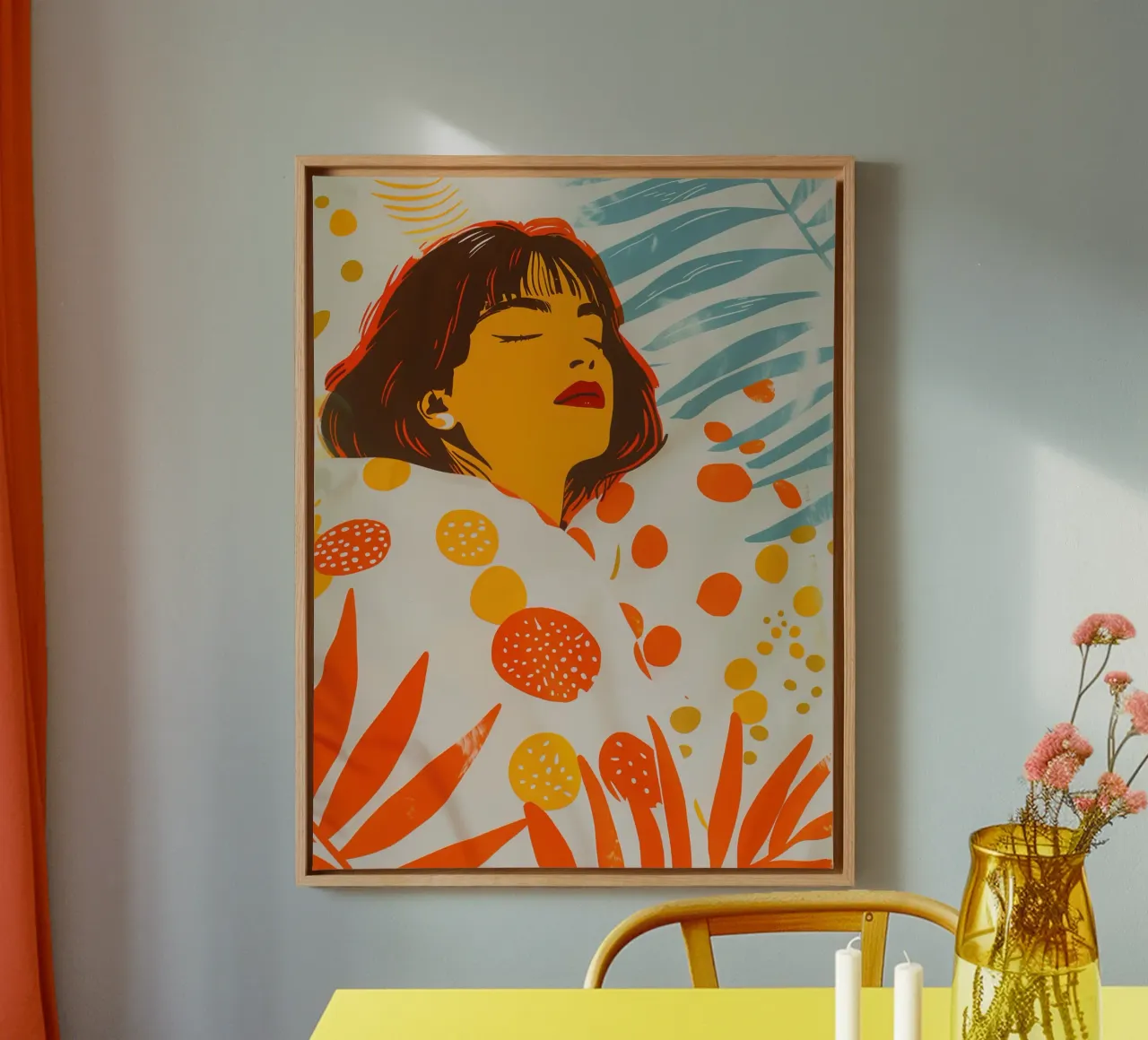 Zomerdagdroom | Portret van een vrouw in bed canvas met Baklijst van Autofocus