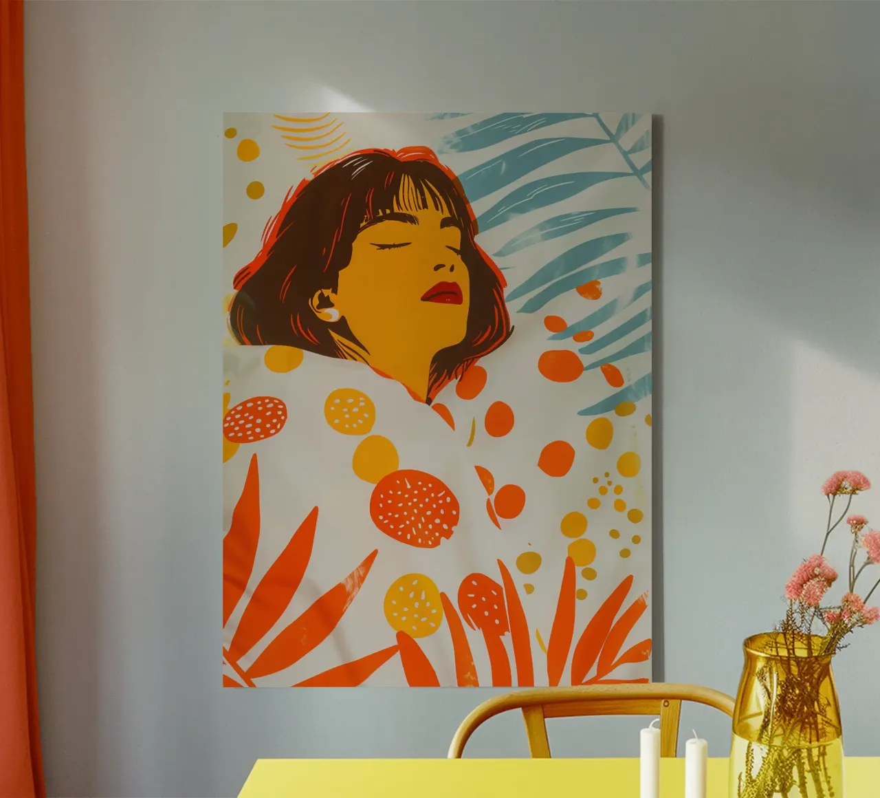 Zomerdagdroom | Portret van een vrouw in bed canvas met Baklijst van Autofocus