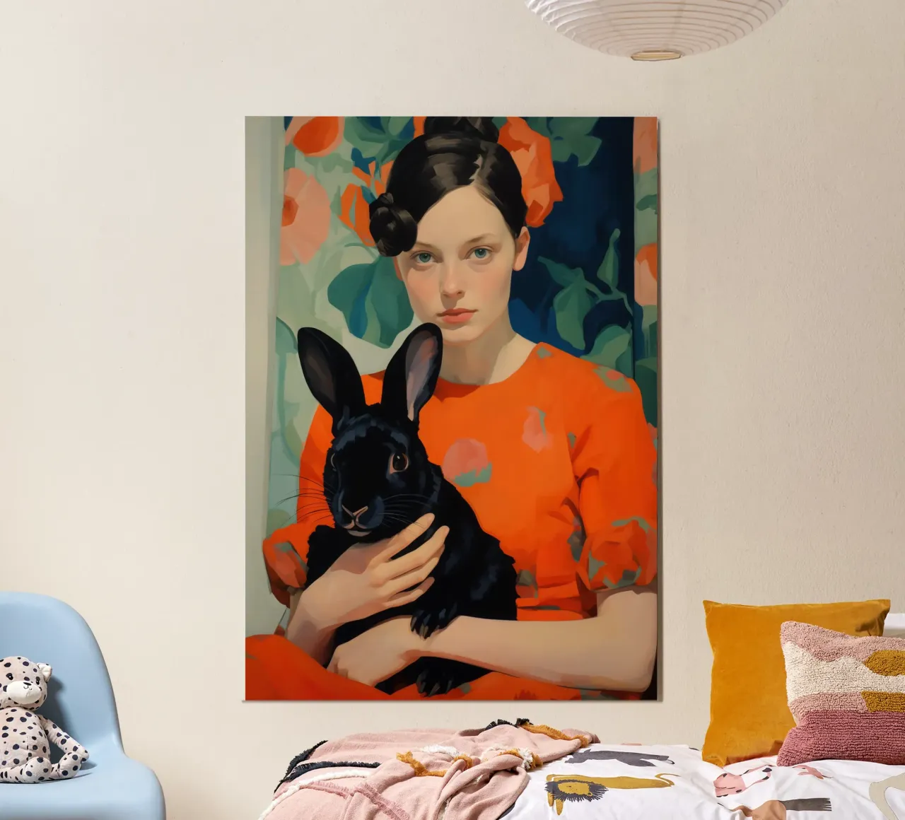 Donna con coniglio nero - Ritratto classico poster da Autofocus