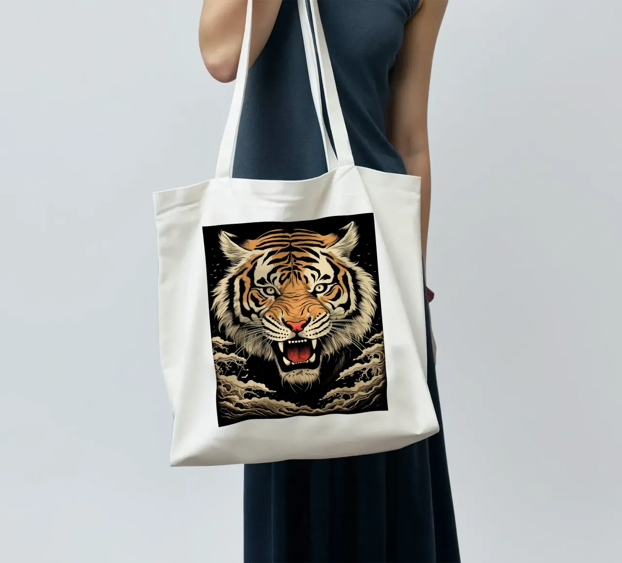 Xilografia della tigre giapponese borsa in juta da Autofocus