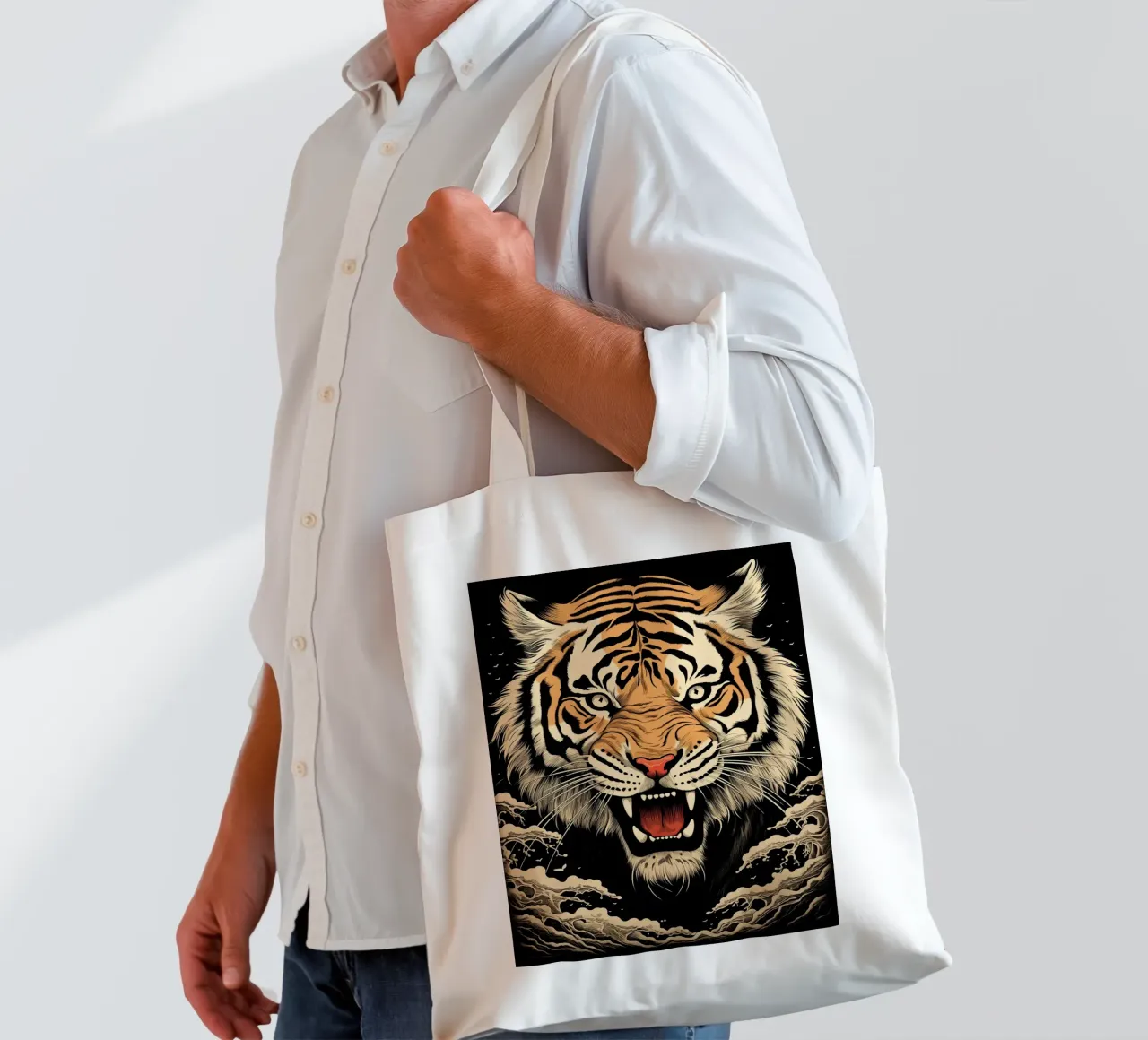 Xilografia della tigre giapponese borsa in juta da Autofocus