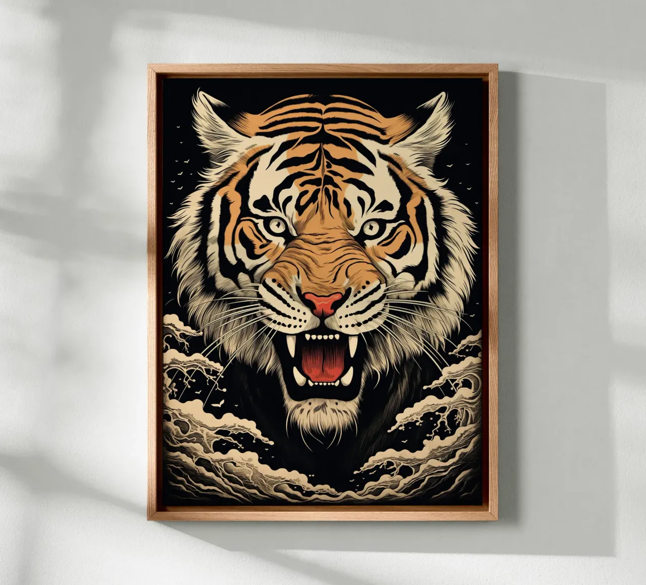 Japandi tijger houtsnede canvas met Baklijst van Autofocus