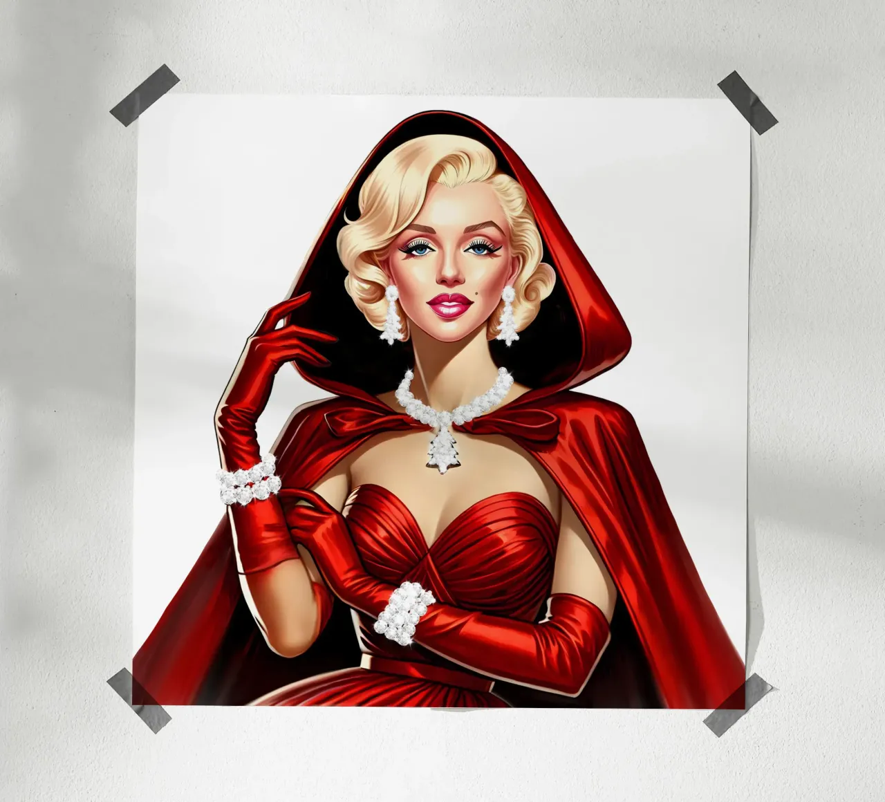 Marilyn come Cappuccetto Rosso poster con telaio in alluminio da ARTOMATIC