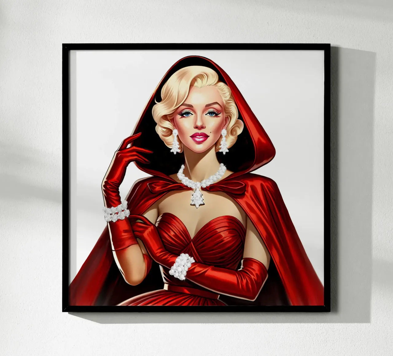 Marilyn come Cappuccetto Rosso poster con telaio in alluminio da ARTOMATIC