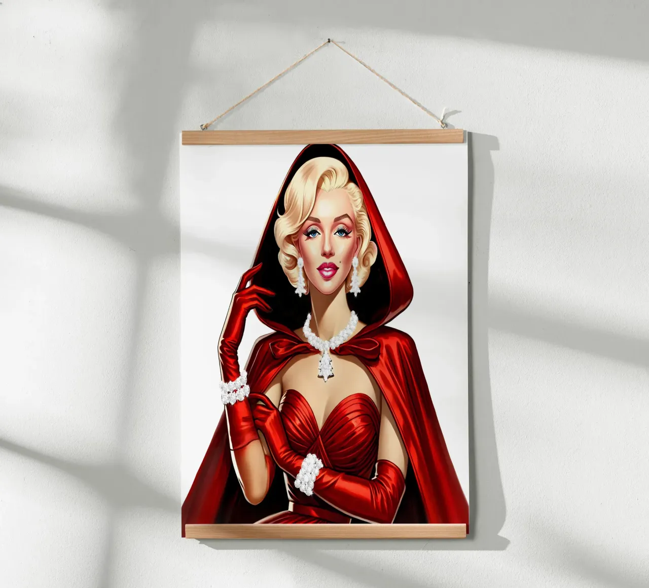 Marilyn come Cappuccetto Rosso poster con telaio in alluminio da ARTOMATIC