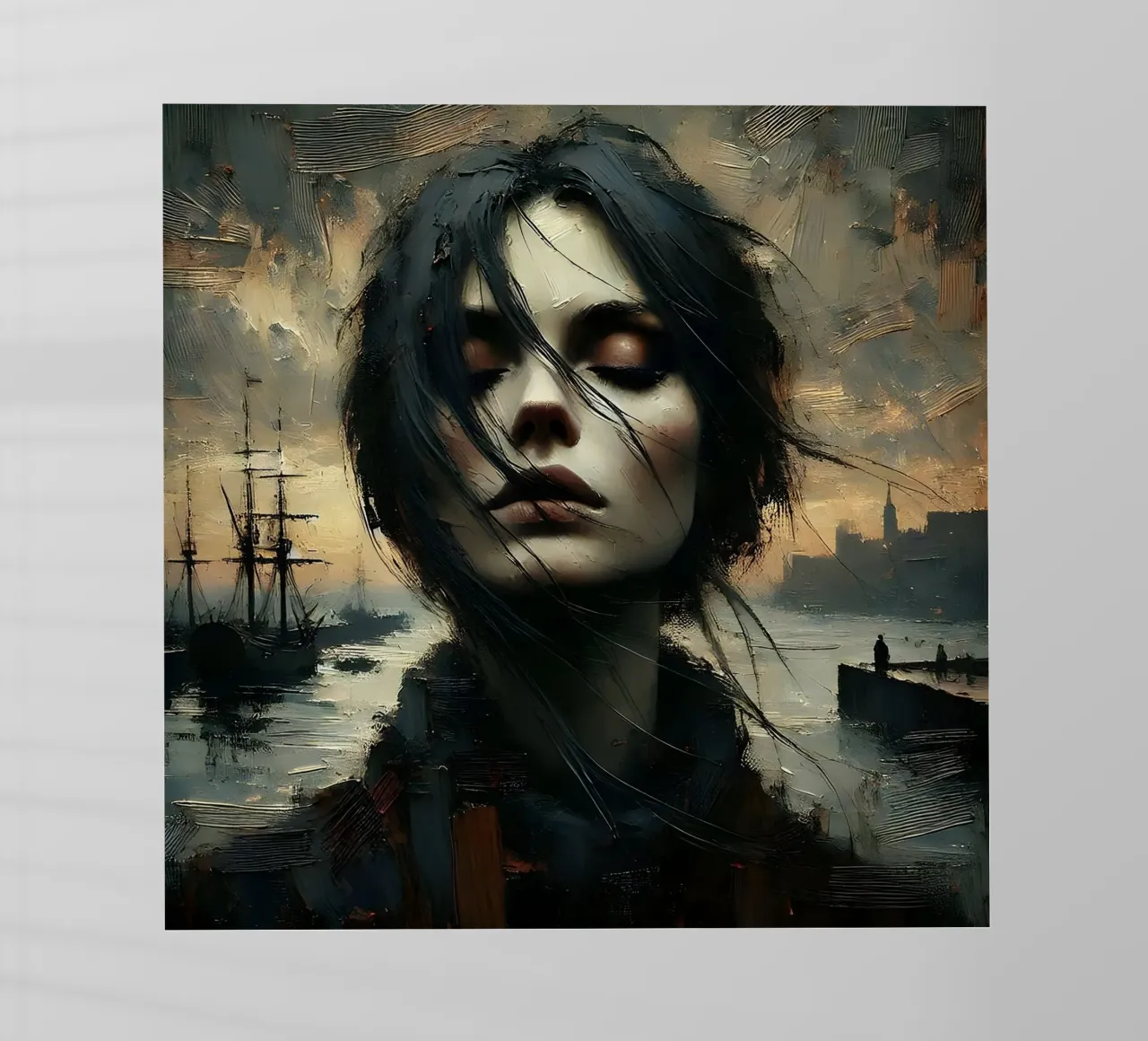 Woman in the harbour - Portrait painting in Impasto style backlit film by nomad