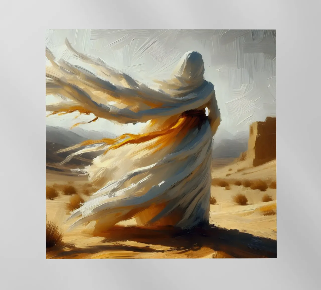 Woman in the desert - Impasto style painting backlit film by nomad