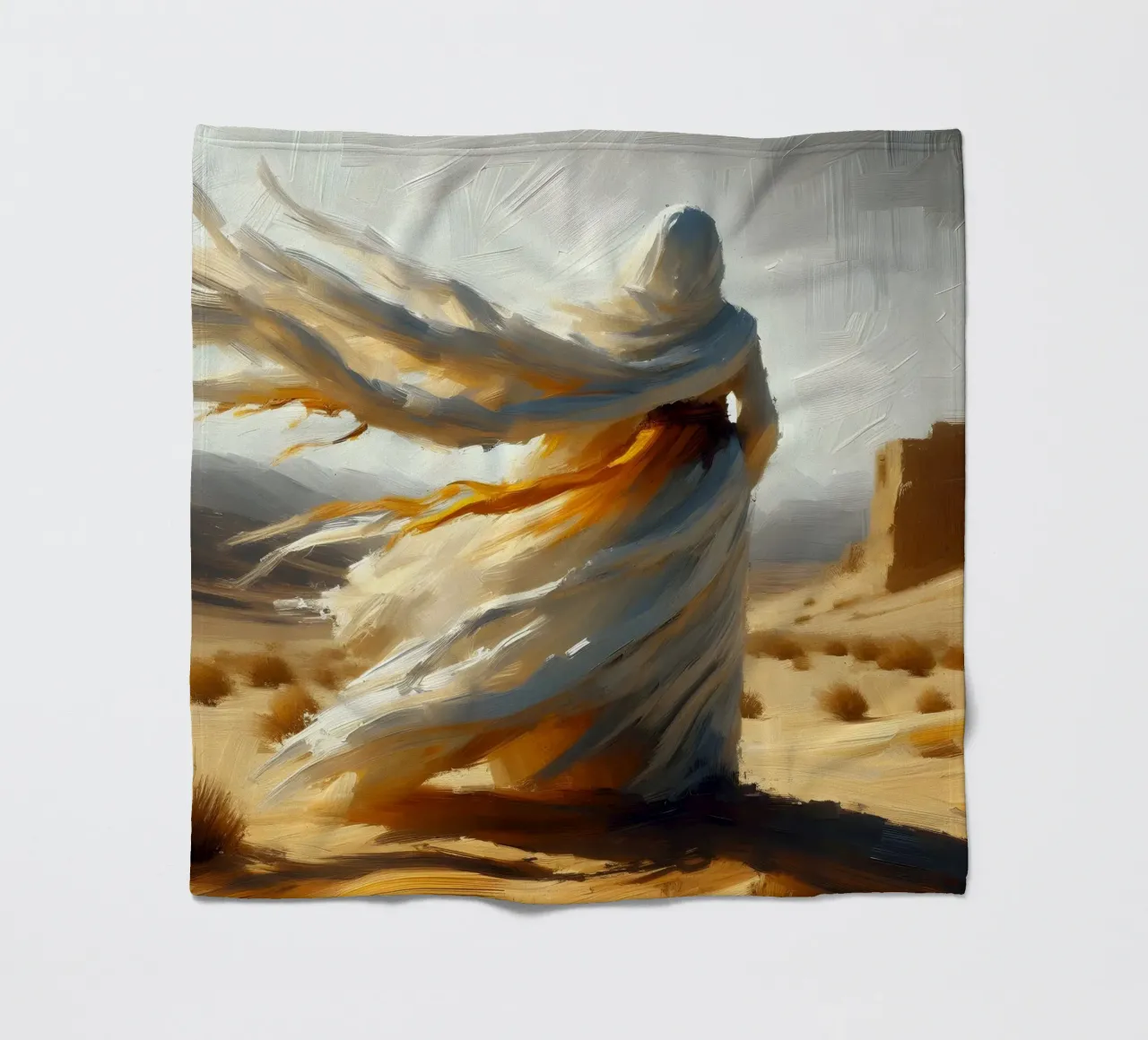 Woman in the desert - Impasto style painting fleece blanket by nomad