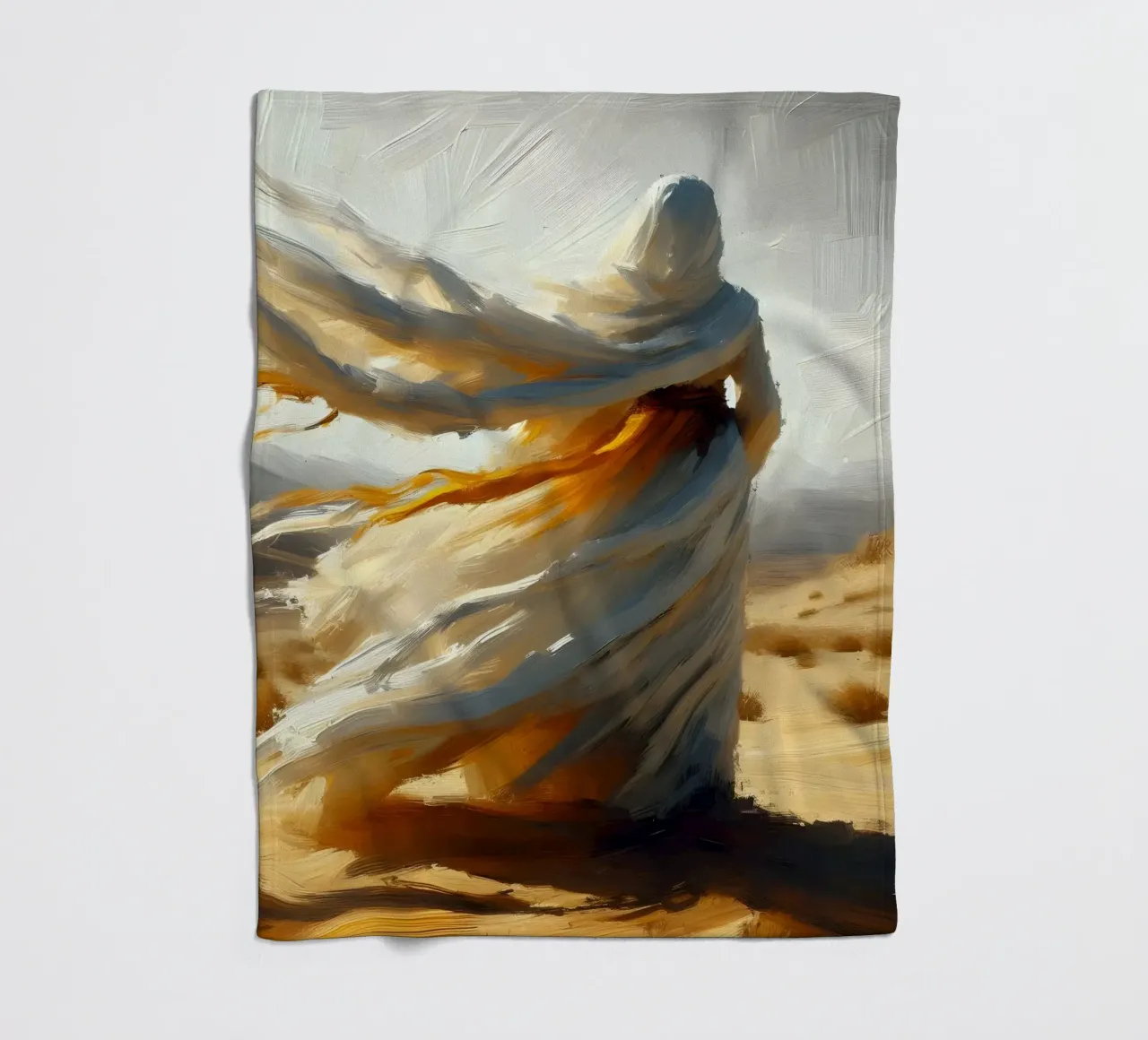 Woman in the desert - Impasto style painting fleece blanket by nomad