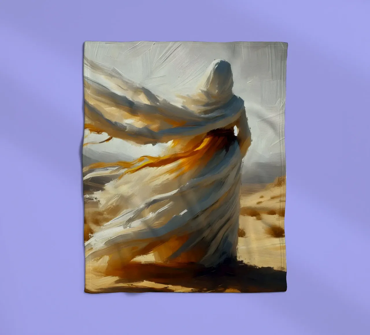 Woman in the desert - Impasto style painting fleece blanket by nomad