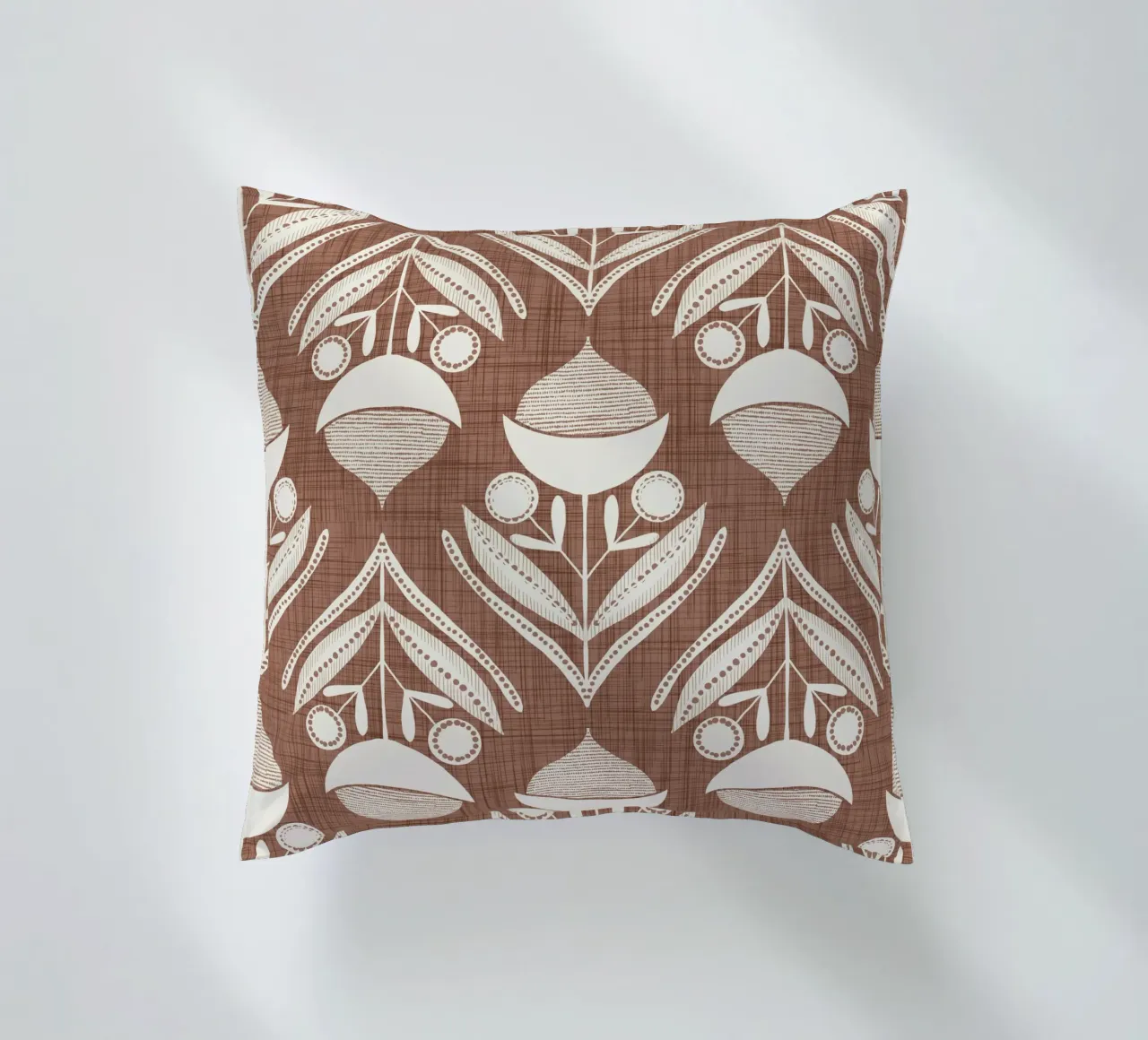 Folk Flower Mocha Mousse - Mid Century Modern Botanical decorative cushion by susanacosta