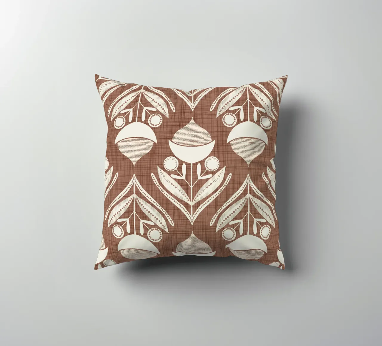 Folk Flower Mocha Mousse - Mid Century Modern Botanical decorative cushion by susanacosta