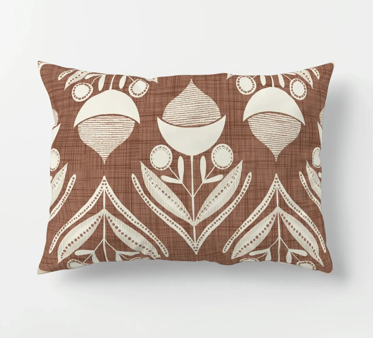 Folk Flower Mocha Mousse - Mid Century Modern Botanical decorative cushion by susanacosta