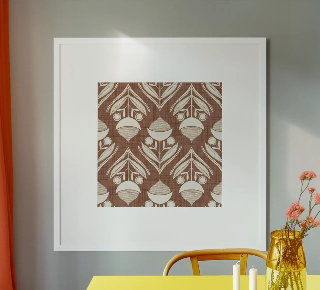 Volk Bloem Mokka Mousse - Mid Eeuw Modern Botanisch poster met aluminium frame van susanacosta