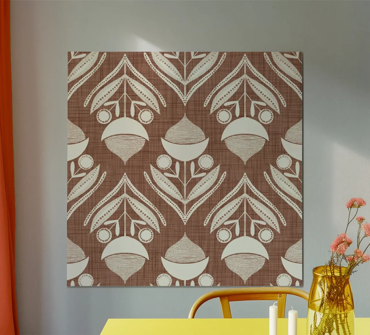 Volk Bloem Mokka Mousse - Mid Eeuw Modern Botanisch poster met aluminium frame van susanacosta