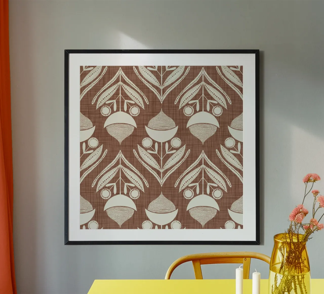 Volk Bloem Mokka Mousse - Mid Eeuw Modern Botanisch poster met aluminium frame van susanacosta