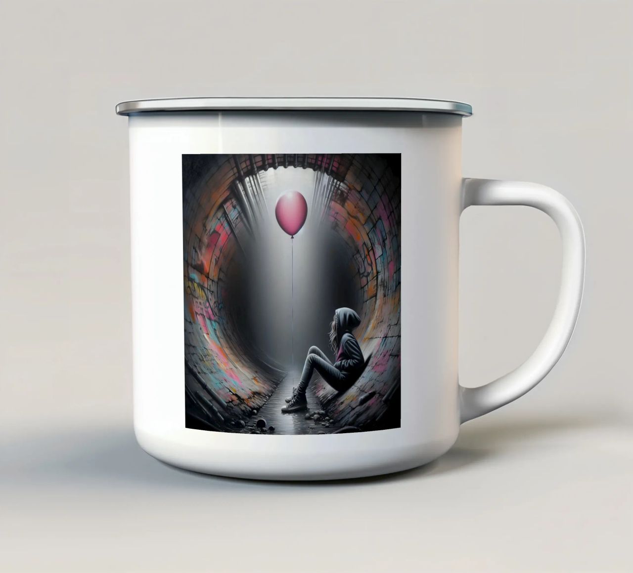 Ragazza con palloncino rosso tazza in smalto da nomad