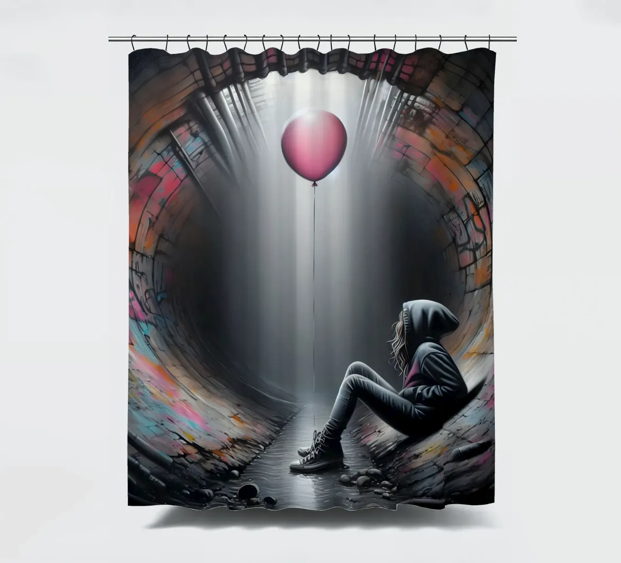 Mädchen mit rotem Ballon Duschvorhang von nomad
