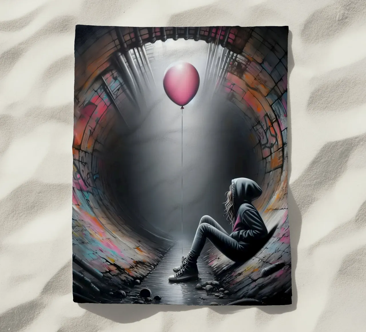 Ragazza con palloncino rosso telo mare da nomad