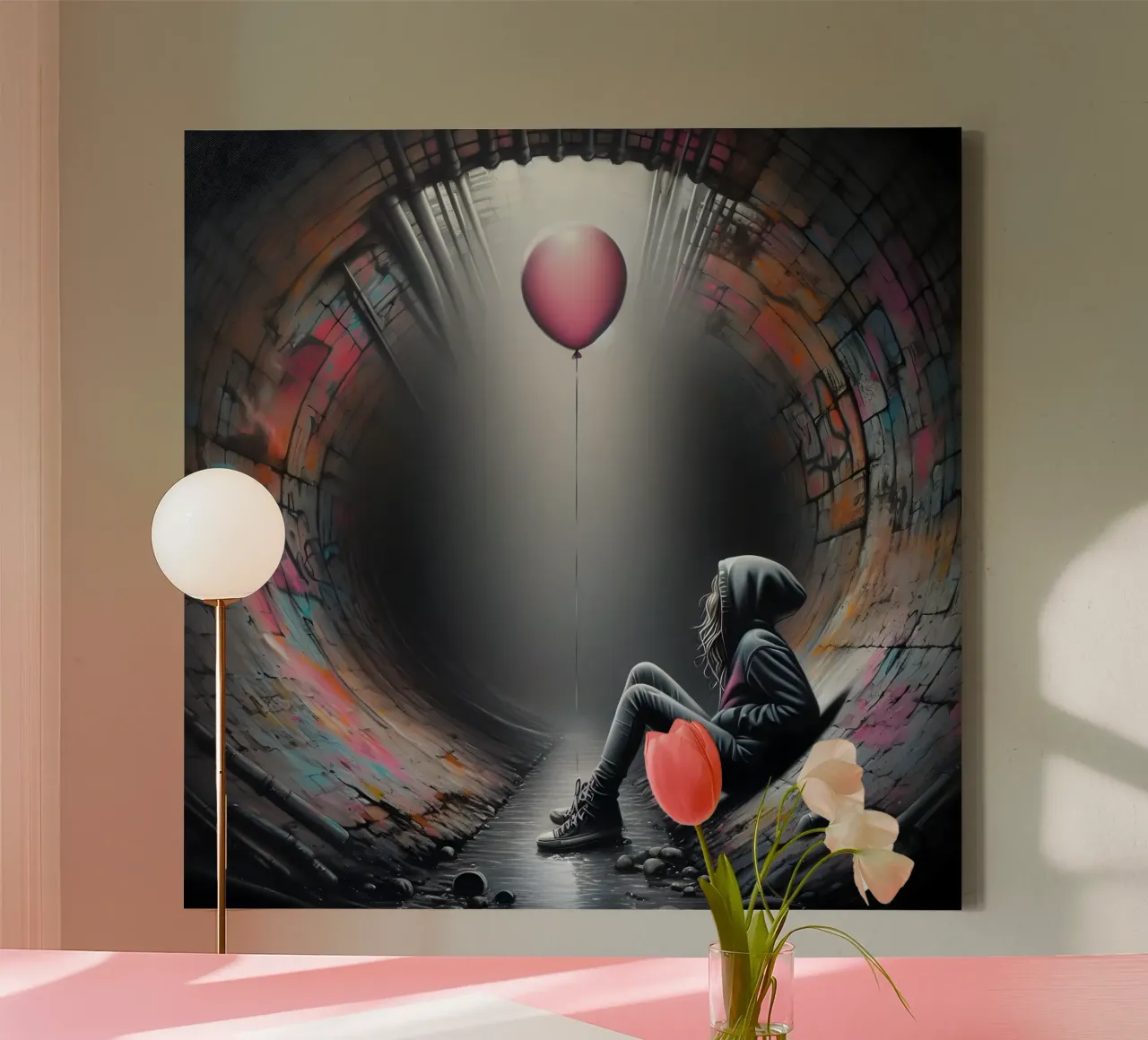 Girl with red balloon canvas by nomad