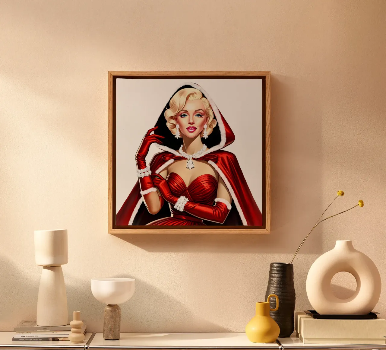 Marilyn come Babbo Natale tela con Cornice a cassetta da ARTOMATIC