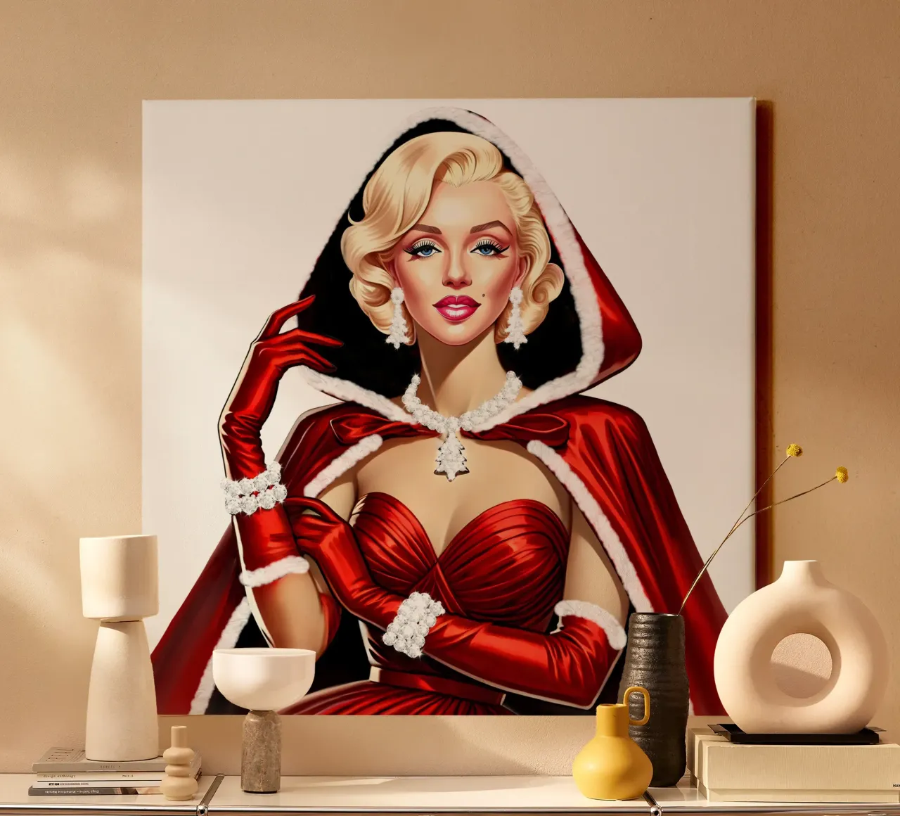 Marilyn come Babbo Natale tela con Cornice a cassetta da ARTOMATIC