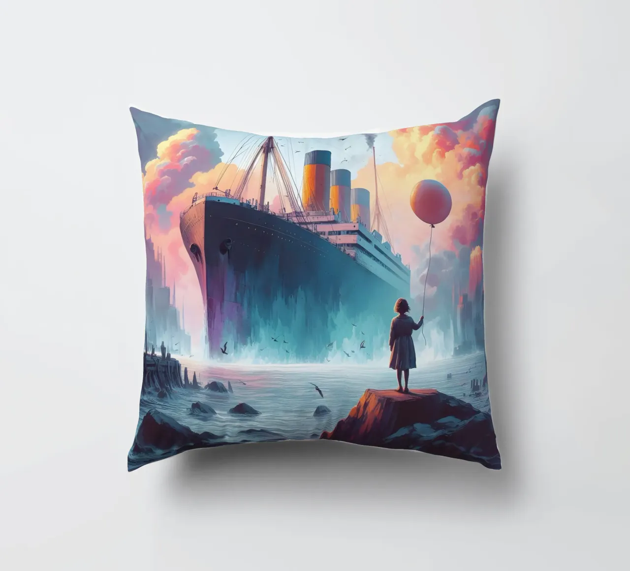 Girl with red balloon decorative cushion by nomad