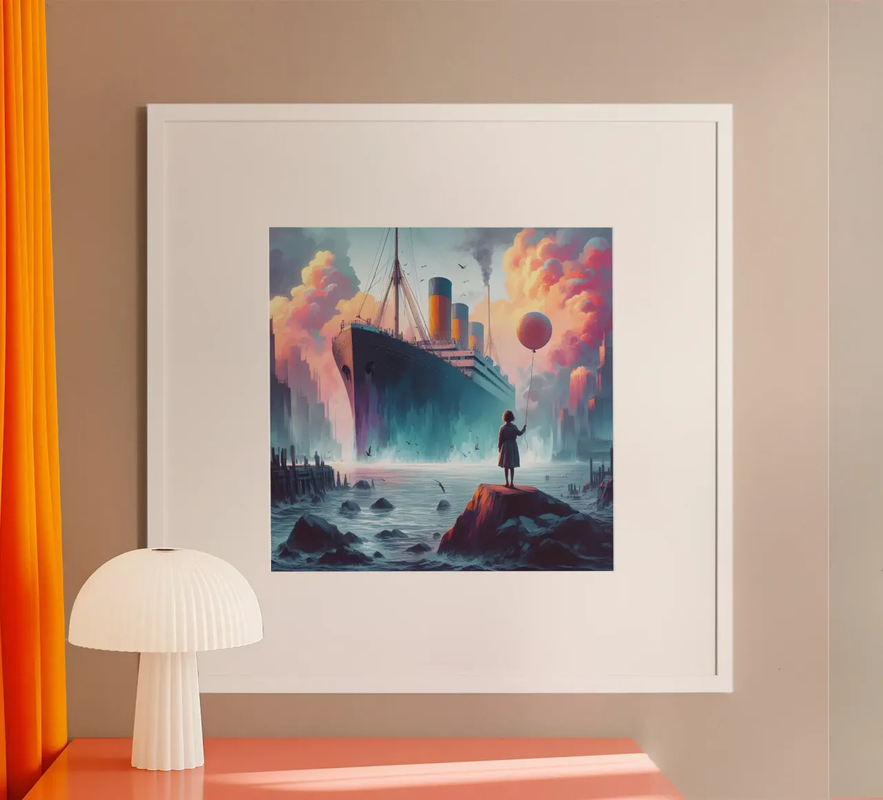 Ragazza con palloncino rosso poster con telaio in legno da nomad