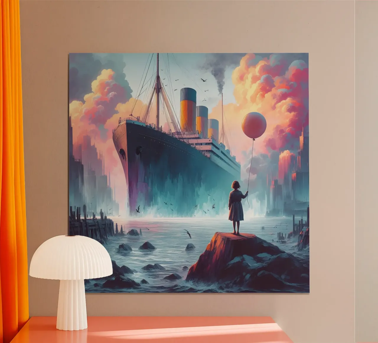 Ragazza con palloncino rosso poster con telaio in legno da nomad