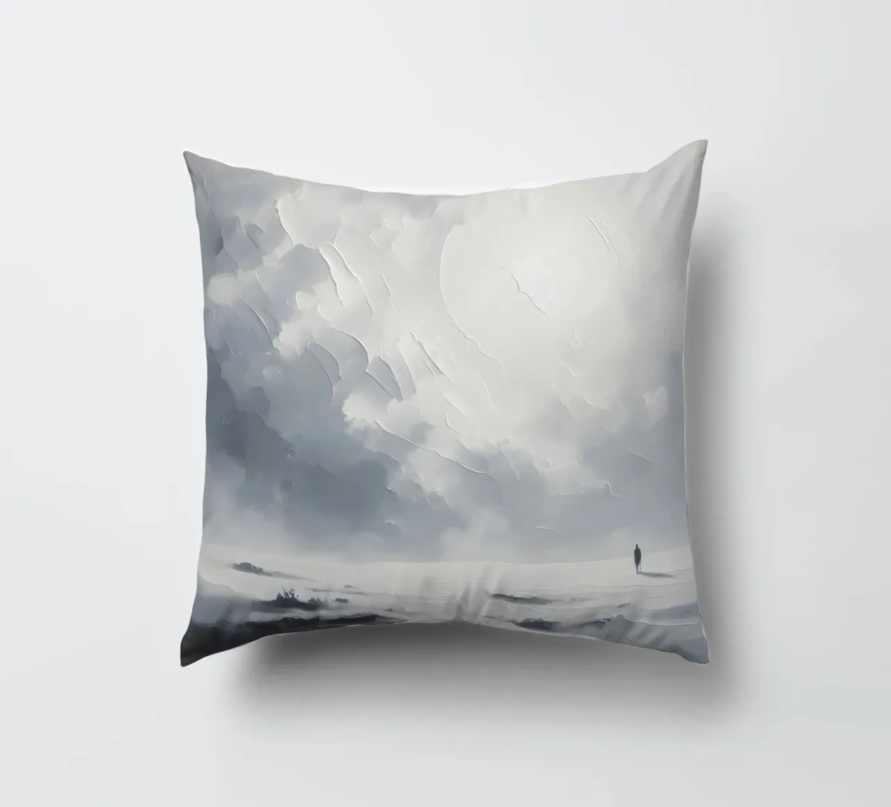 Snow walker - minimalist landscape painting decorative cushion by nomad
