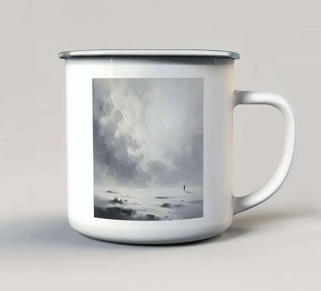 Camminatore sulla neve - pittura di paesaggio minimalista tazza in smalto da nomad