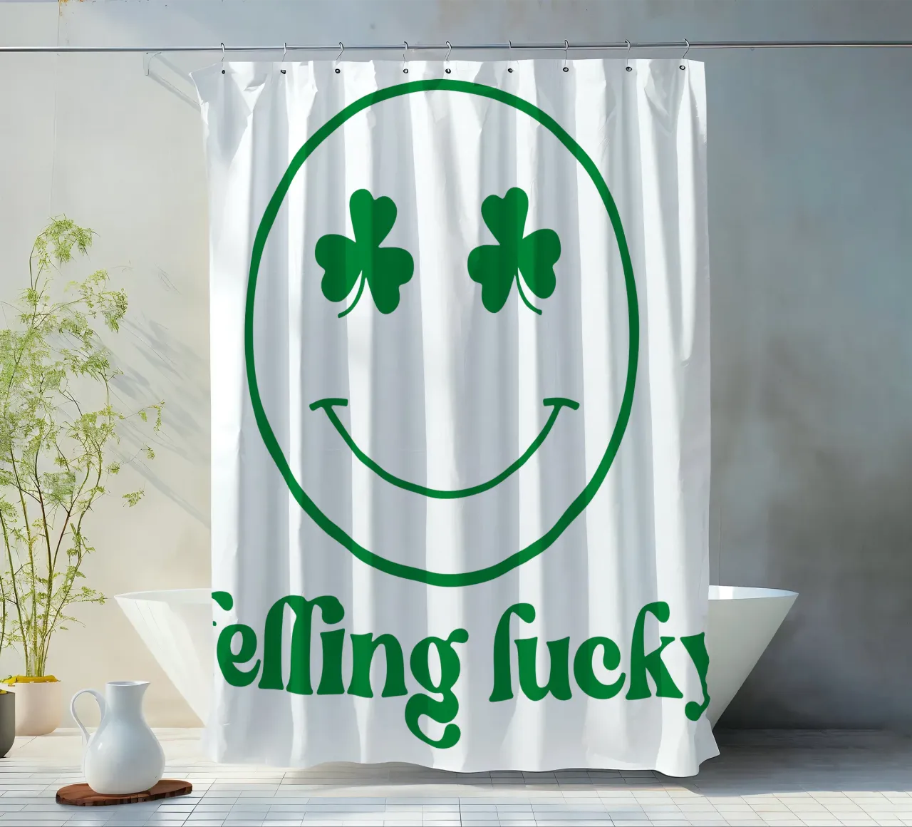 felling lucky st patrick smile emoticon funny art design tenda da doccia da onefeelshop