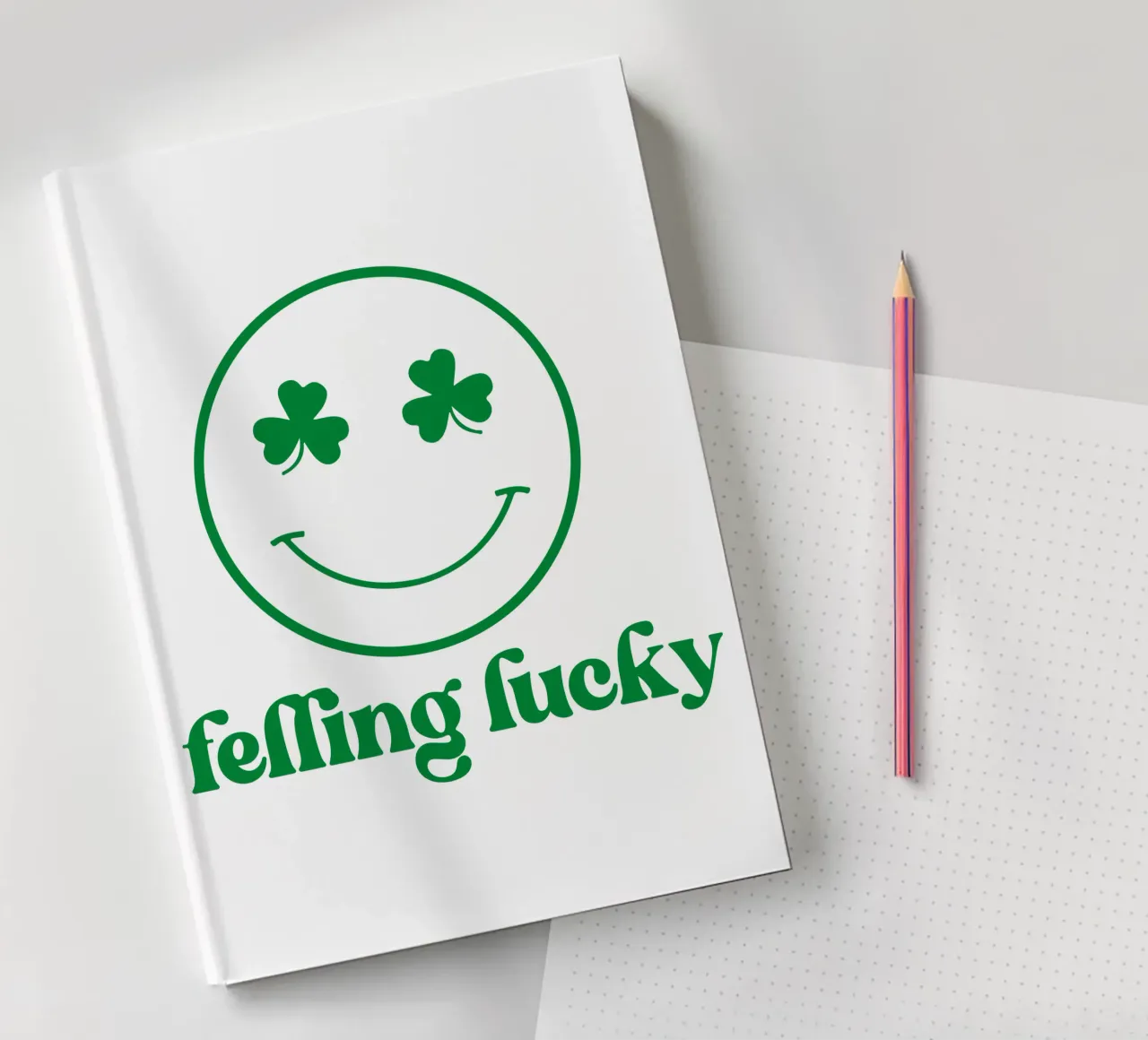 felling lucky st patrick smile emoticon funny art design notebook by onefeelshop