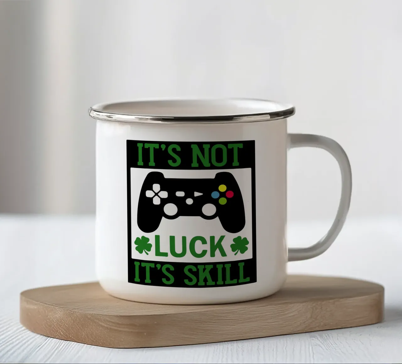st patrick gammers grappig cadeau kunst ontwerp emaille mok van onefeelshop