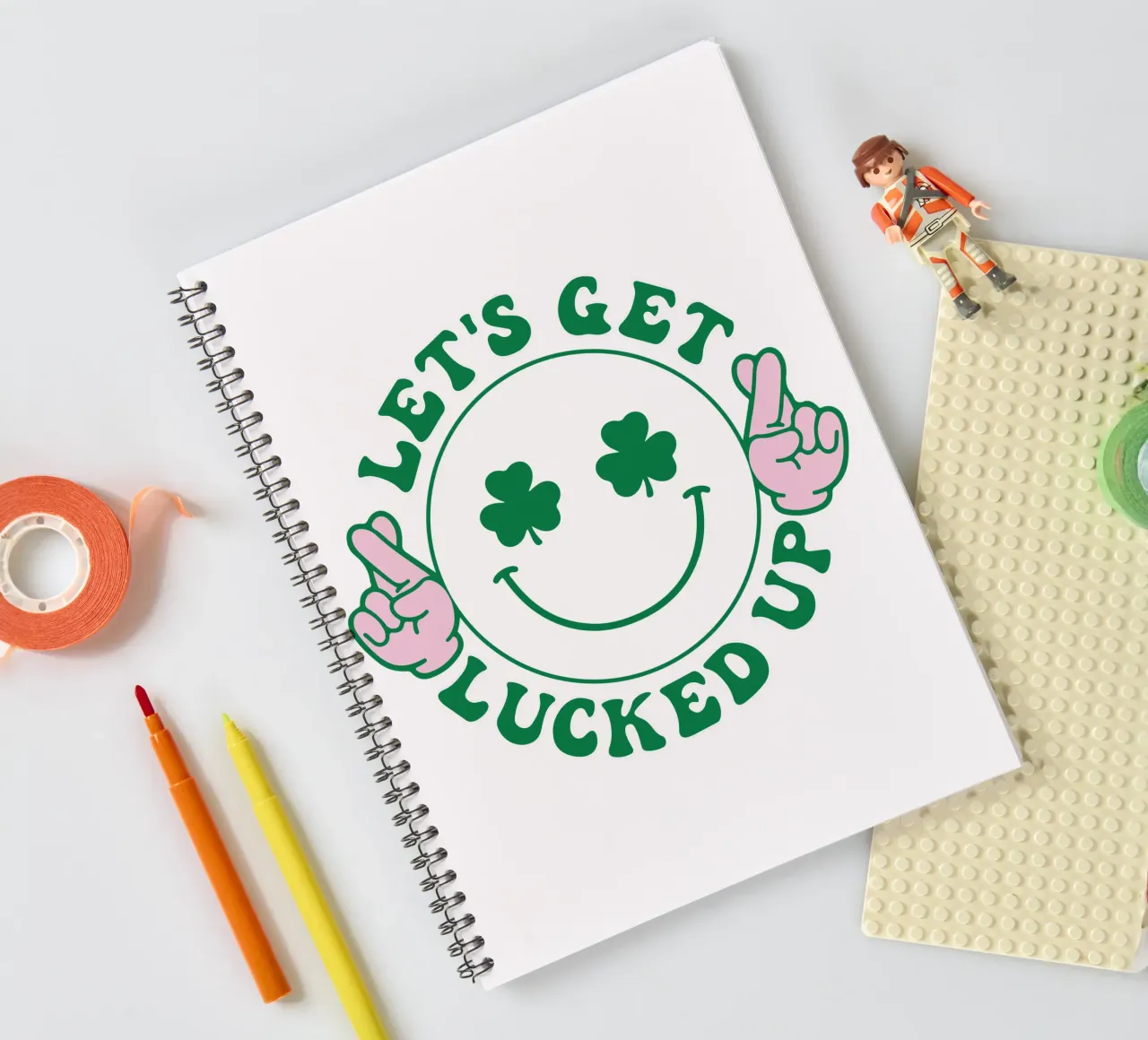 st patrick lets get lucked up funny art design spiral notebook by onefeelshop
