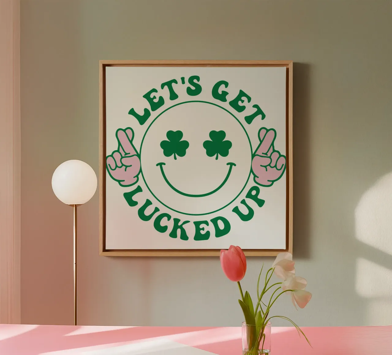 st patrick lets get lucked up grappig art design canvas met Baklijst van onefeelshop