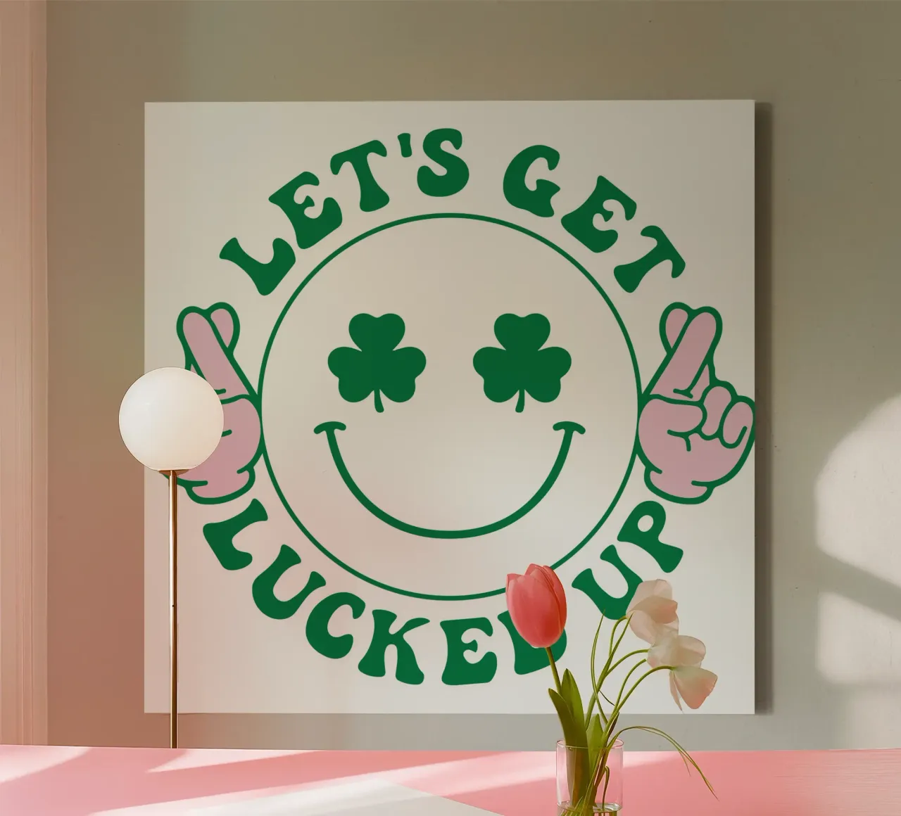 st patrick lets get lucked up grappig art design canvas met Baklijst van onefeelshop