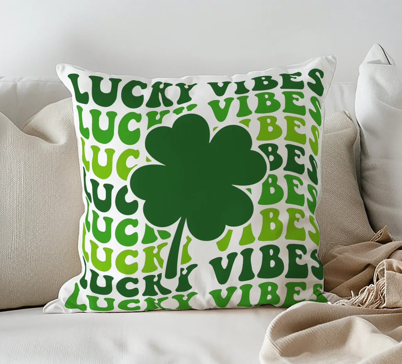 st patrick lucky vibes funny art design decorative cushion by onefeelshop