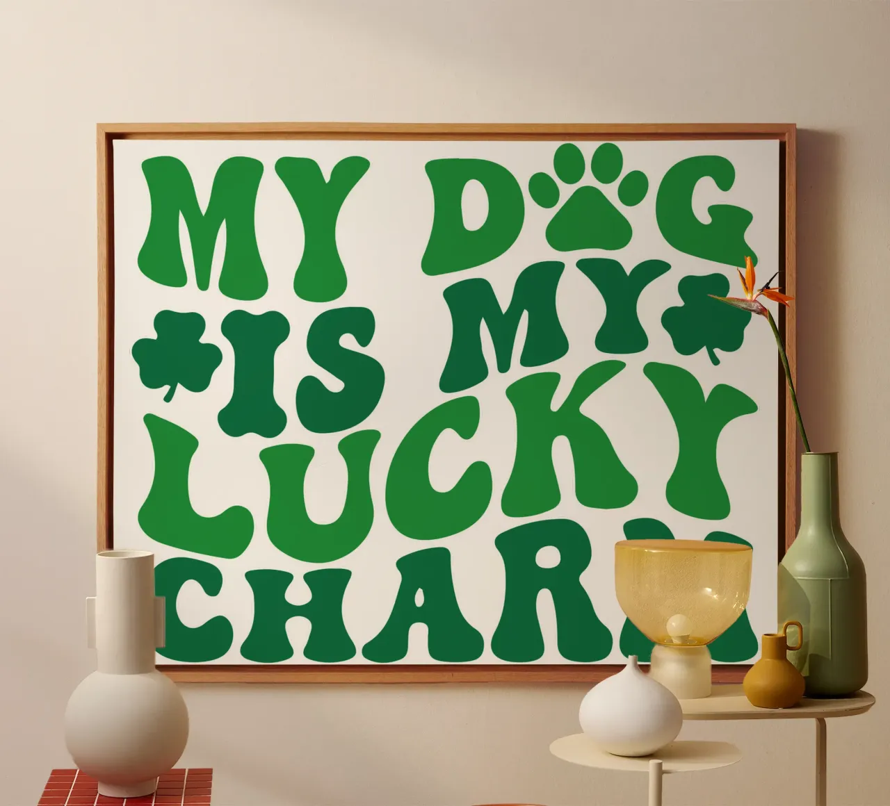 my dog my lucky charm st patrick art design canvas with Floater frame by onefeelshop