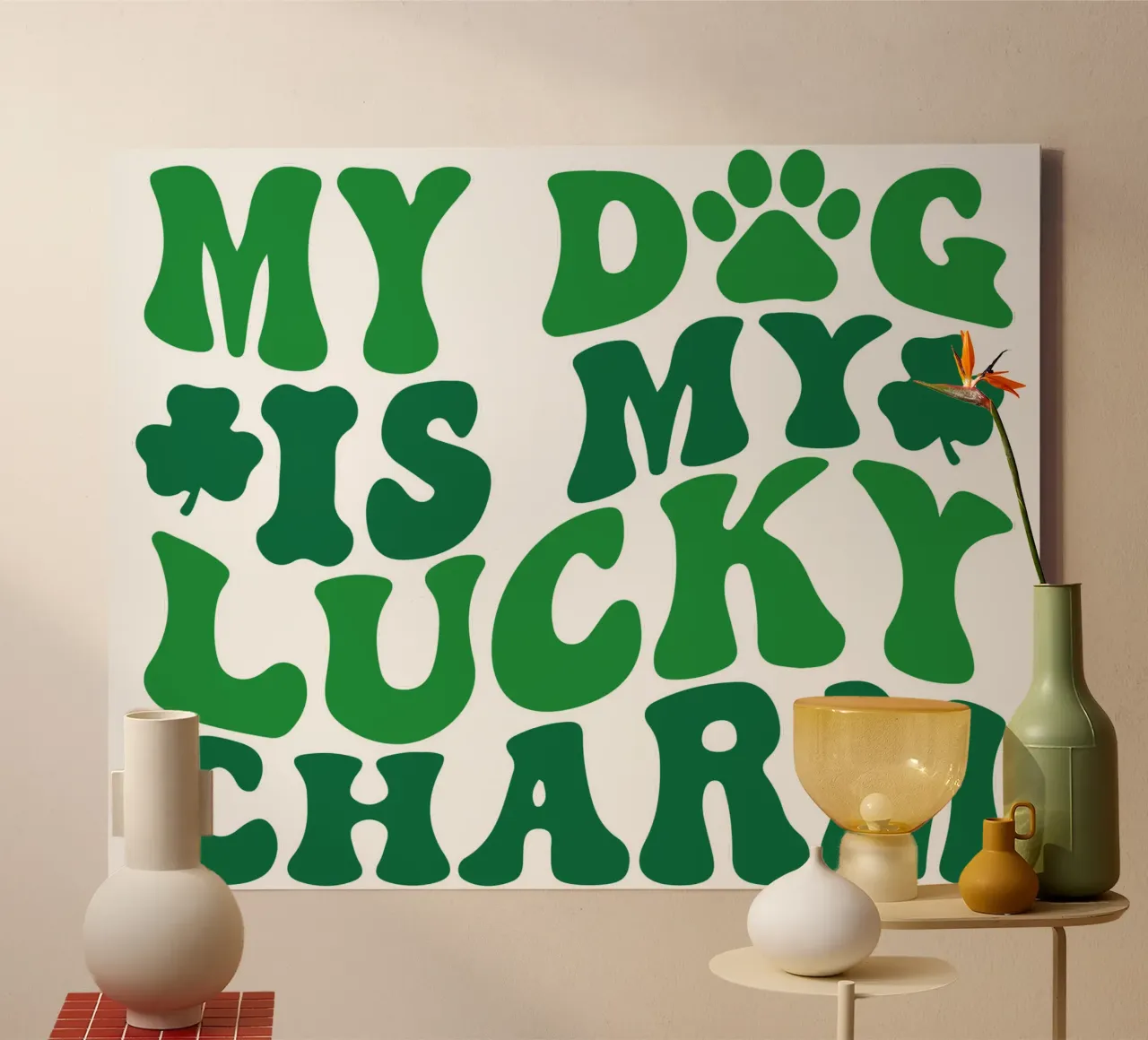 my dog my lucky charm st patrick art design canvas with Floater frame by onefeelshop