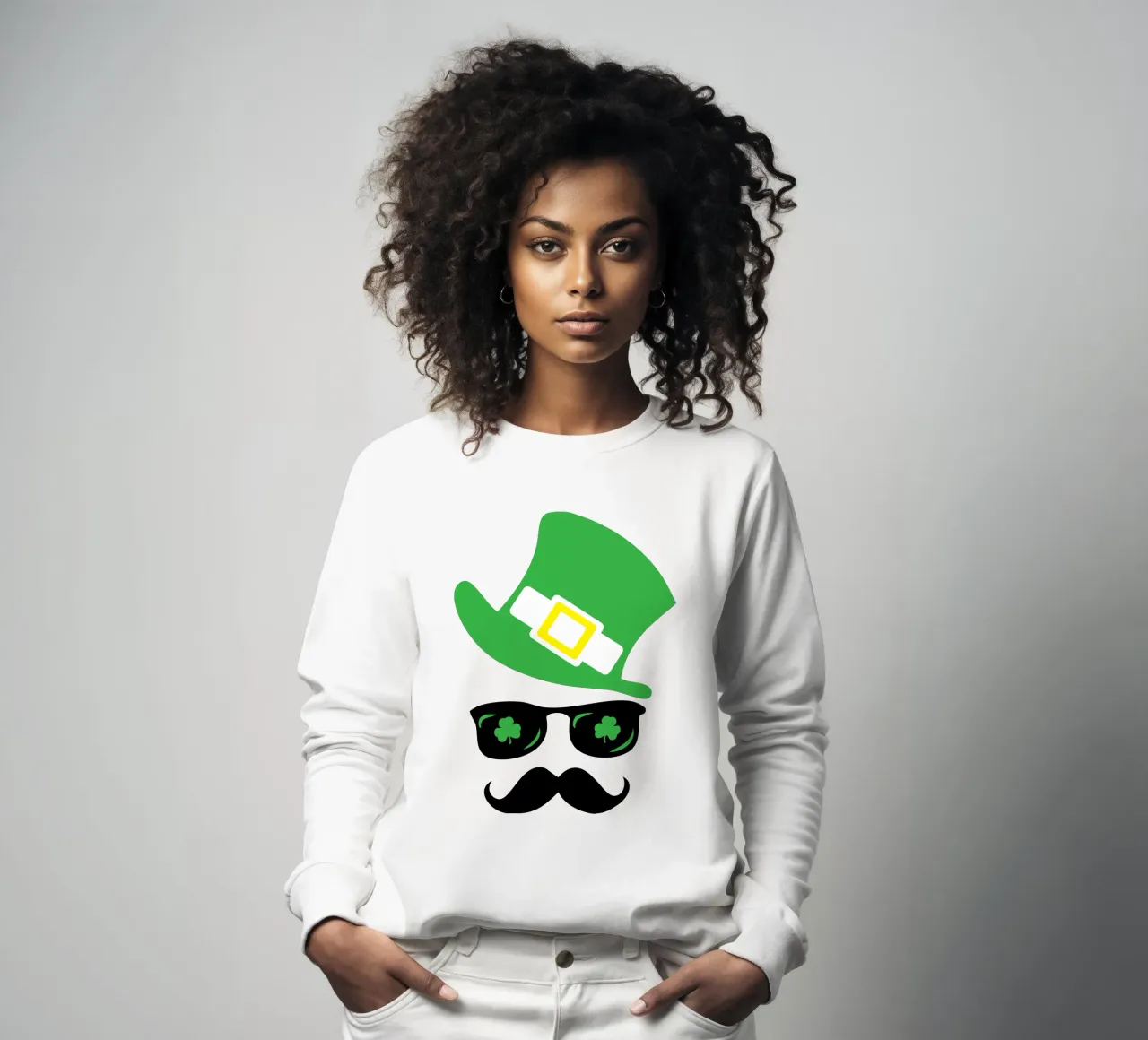 emoticon di San Patrizio con i baffi, design iconico felpa da onefeelshop