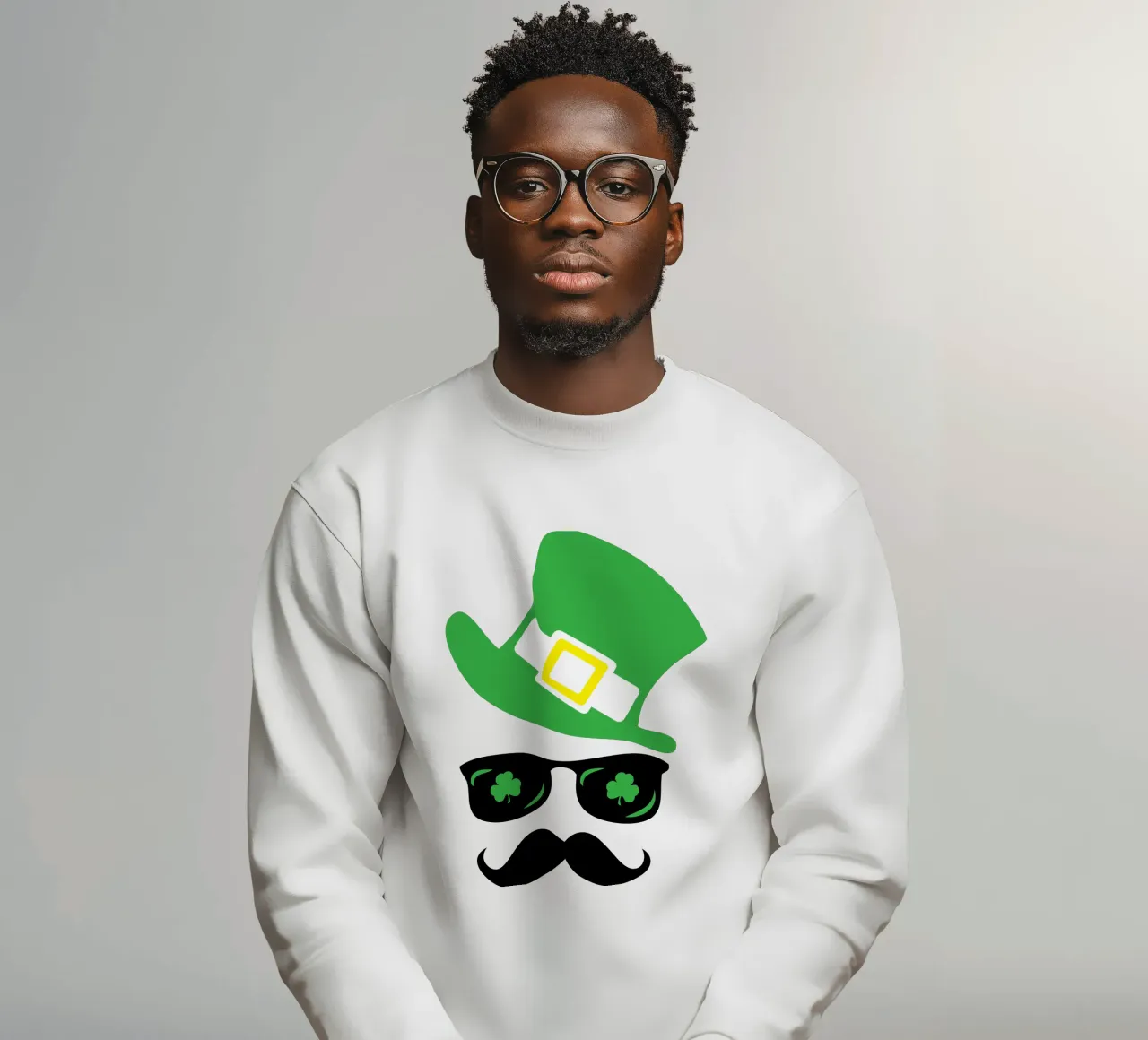 emoticon di San Patrizio con i baffi, design iconico felpa da onefeelshop