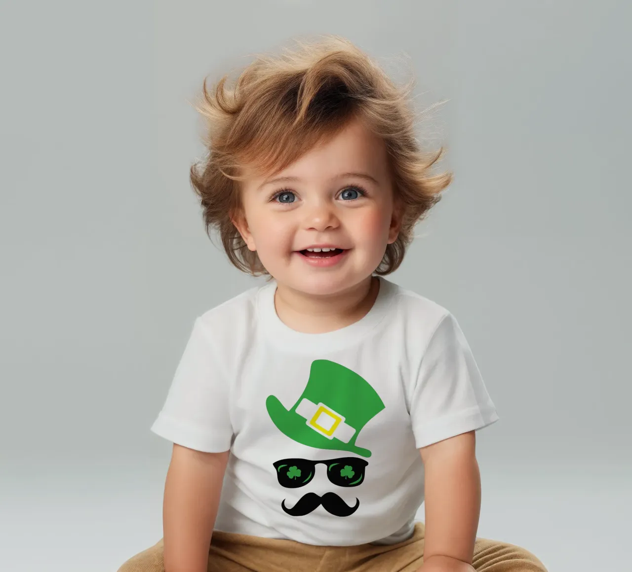emoticon di San Patrizio con i baffi, design iconico maglietta neonato da onefeelshop